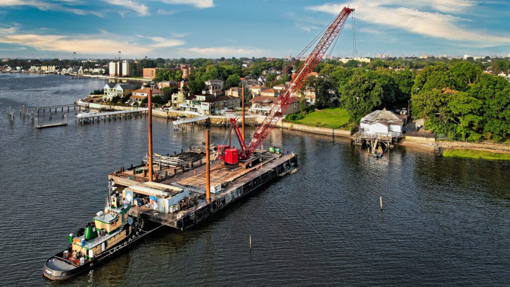 Setting up to build the Fordham Boat house Pier.